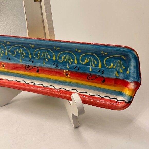 Spanish Hand Made Painted Ceramic Long Trinket Tray - Picture 3 of 9